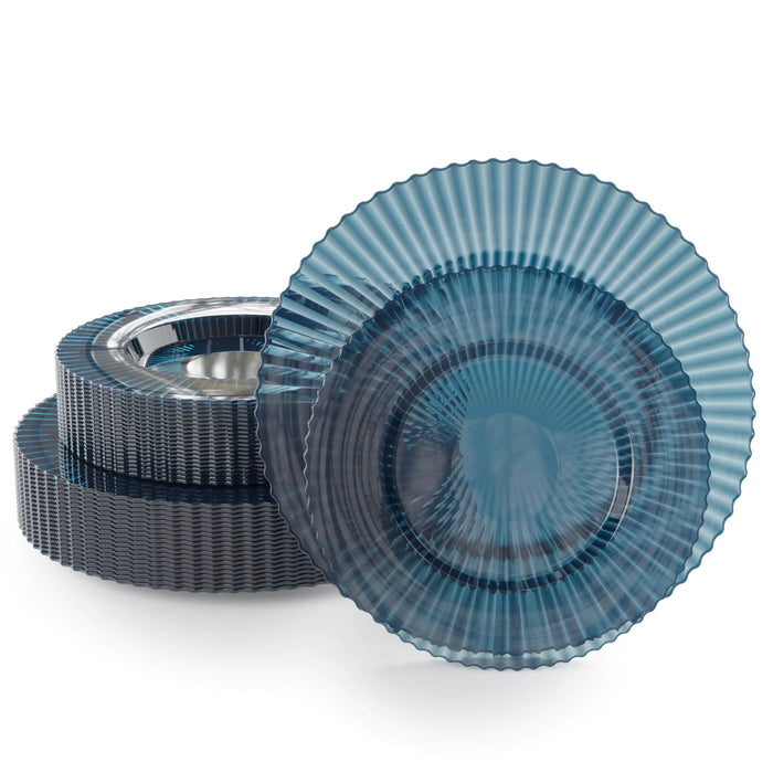 40 Piece Plastic Disposable Plates Set For 20 Guests I 20 X 9 Inch Dessert Plates & 20 X 11 Inch Disposable Plastic Plates | Blue Plastic Plates | Wedding Party Plates | Plastic Party Plates