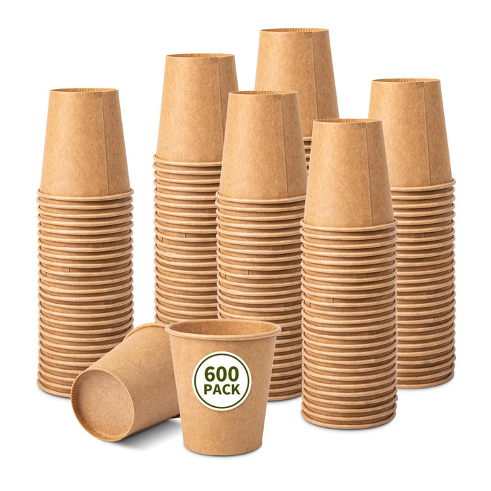 PakTalk [600 Pack 3oz Kraft Paper Cups Brown Espresso Cups Disposable Bathroom Cups Mouthwash Cups Small Paper Cups for Bathroom Travel Picnic BBQ Communion