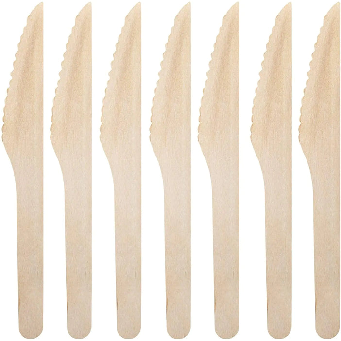 MATANA - 100% Natural Disposable Bamboo Wooden Knives 6.5" Inch (200 Pack) - Compostable Cutlery Biodegradable Utensils for Garden Parties & Summer Events
